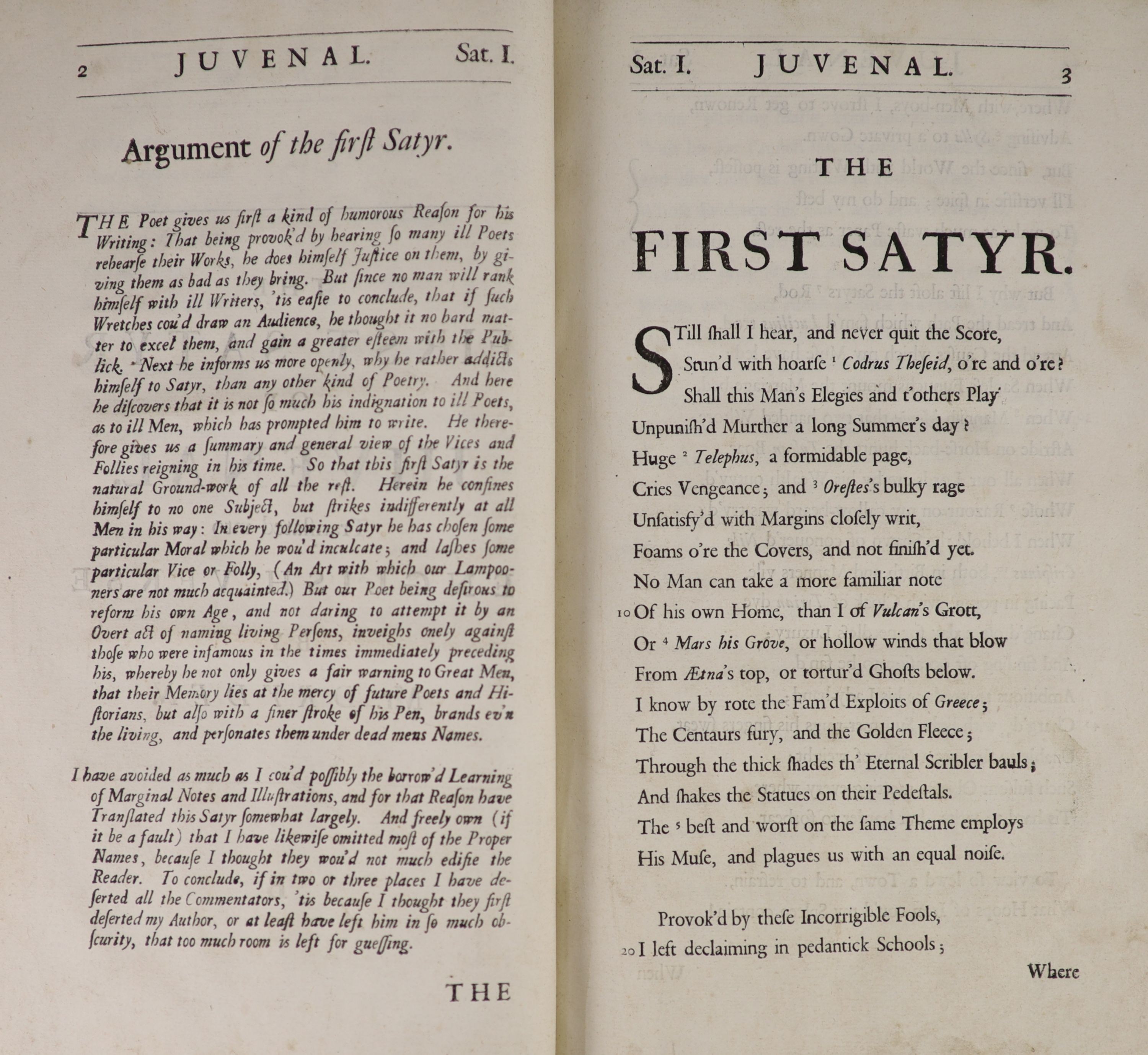 Dryden, John - The Satires of Decimus Junius Juvenalis. Translated into English Verse. By Mr Dryden ... Together with the Satires of Aulus Persius Flaccus ... contemp. panelled calf